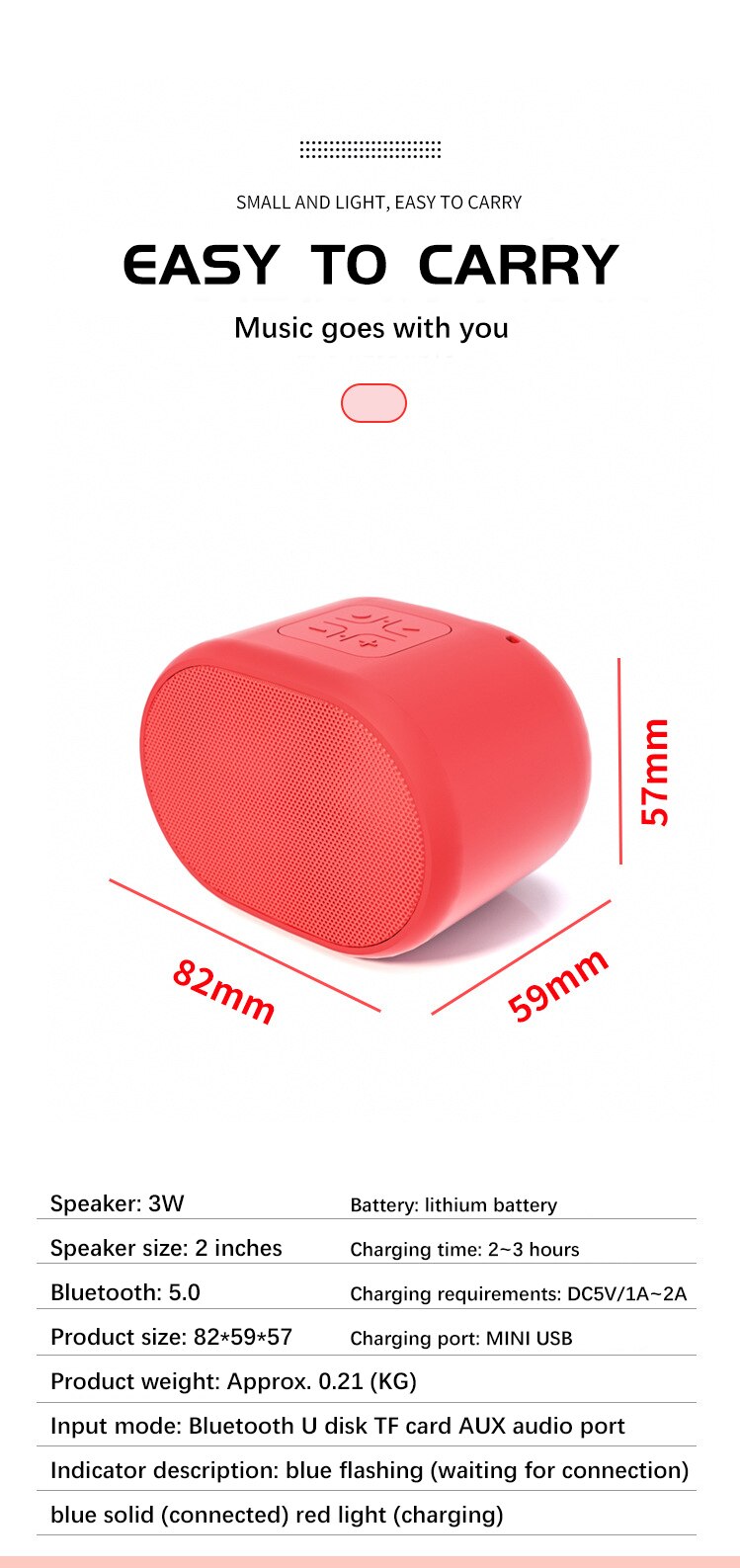Wireless Speaker Bluetooth Portable Outdoor Sports Audio Stereo Support Tf Card Subwoofer MINI Portable Speaker