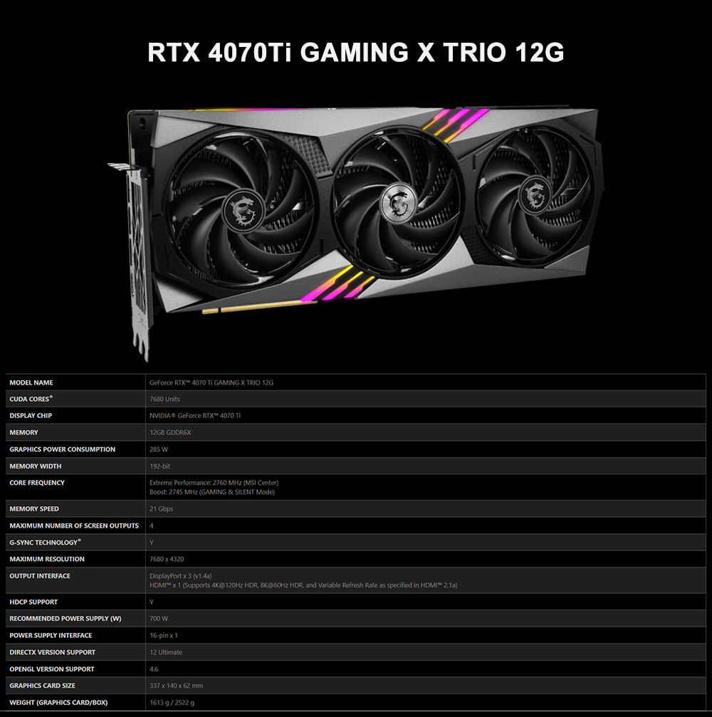 MSI GeForce RTX 4070Ti SUPRIM X 12G nuova scheda grafica 12GB GDDR6X 4NM 192Bit 16Pin 21gbps Gaming GPU schede Video placa de video