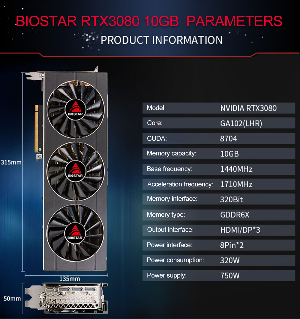 BIOSTAR nuova scheda grafica RTX 3080 RTX 3070 LHR GDDR6X 10GB 8GB scheda Video NVIDIA GPU placa de scheda grafica accessori per giocatori