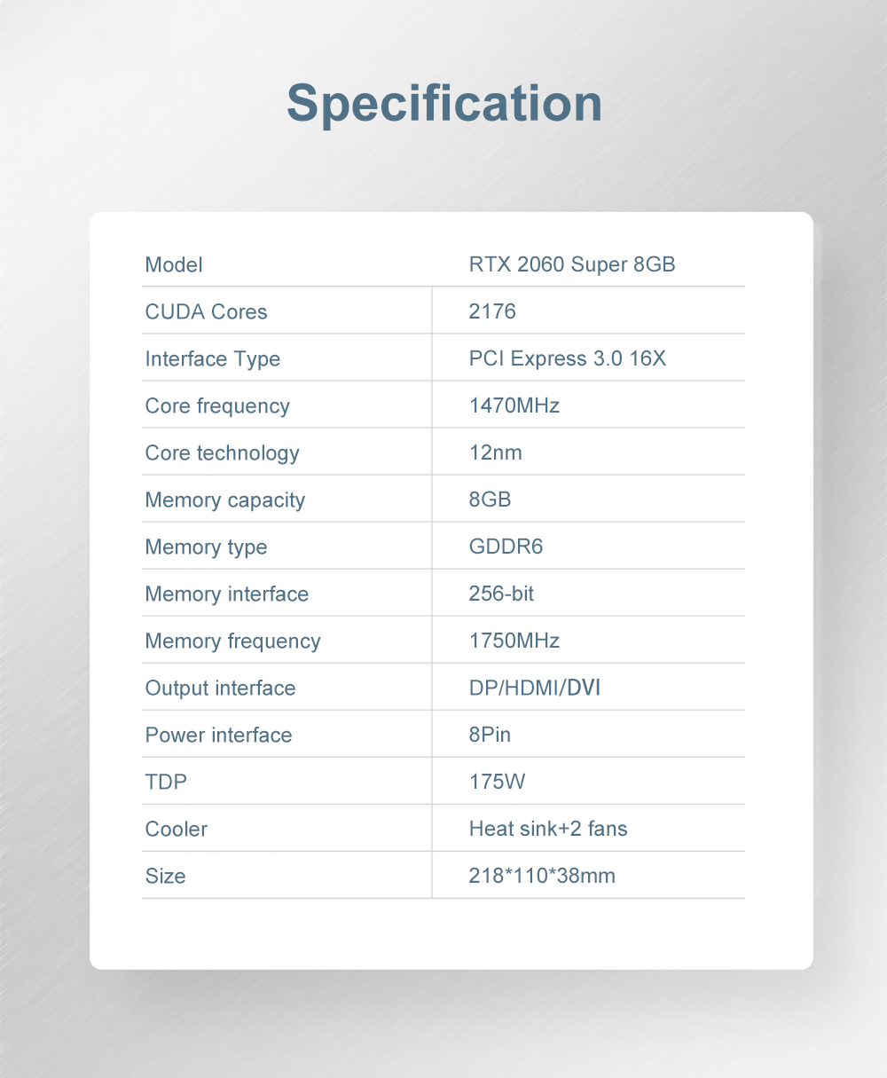 Schede grafiche SJS RTX2060 Super RTX 2060 S 8GB 256Bit 12NM GDDR6 RTX 2060 scheda Video Super Gaming NVIDIA GPU placa de video