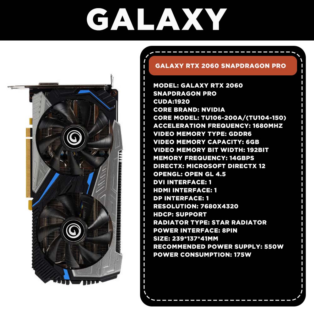 GALAXY NEW RTX2060 Super Pro 6G 8G 12G scheda grafica RTX 2060 GDDR6 192 Bit 12NM schede Video GPU CPU DeskTop placa de video