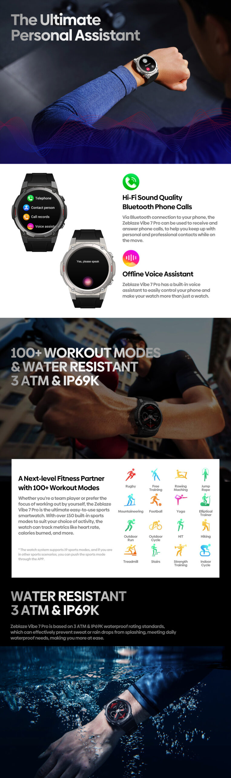 [2023 World Premiere]Zeblaze Vibe 7 Pro Smart Watch 1.43 ''Display AMOLED chiamate telefoniche Bluetooth hi-fi tenacità di livello militare