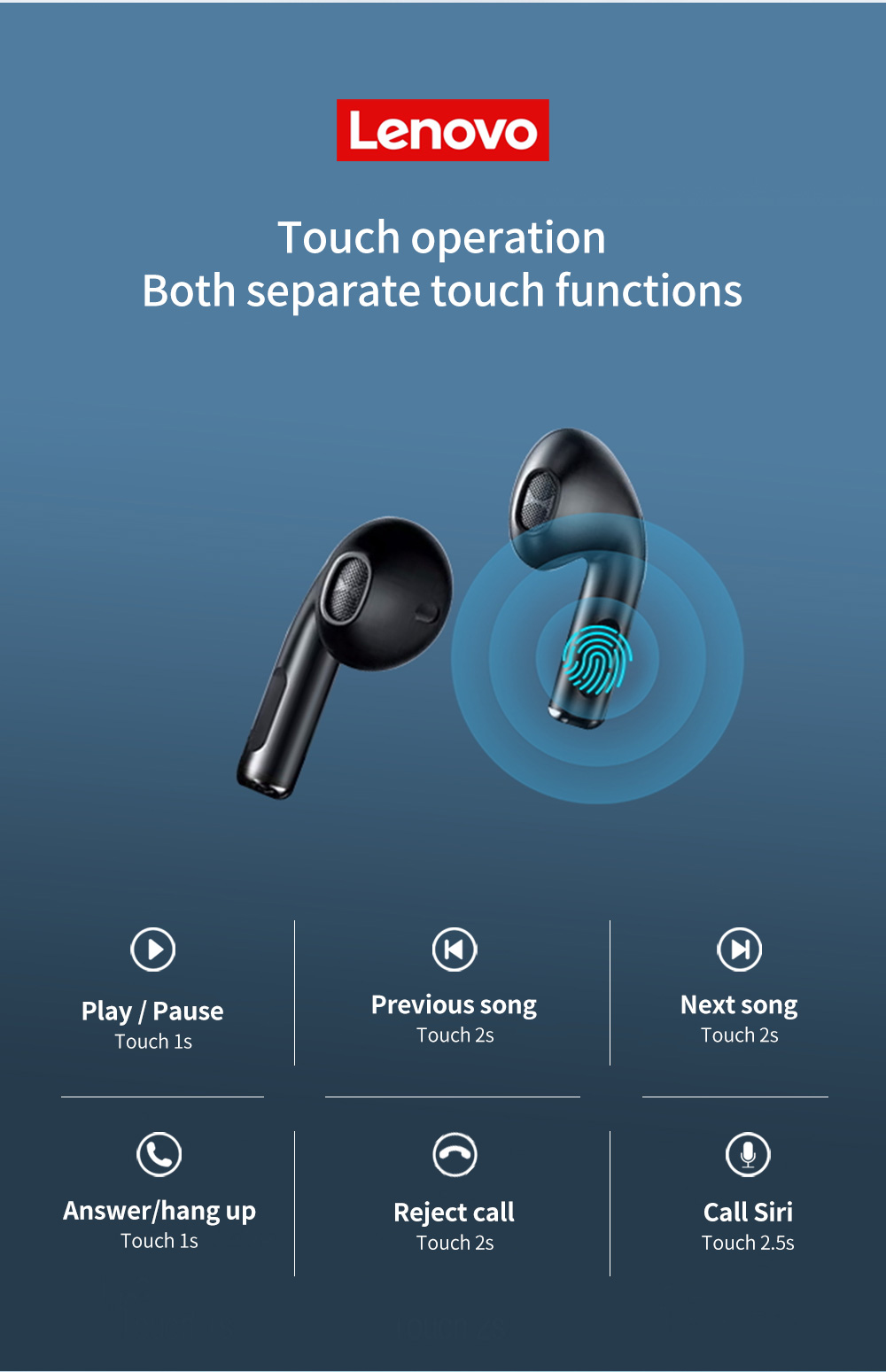 Lenovo Original HT38 Bluetooth 5.0 TWS auricolare cuffie Wireless cuffie sportive impermeabili auricolari con riduzione del rumore con microfono