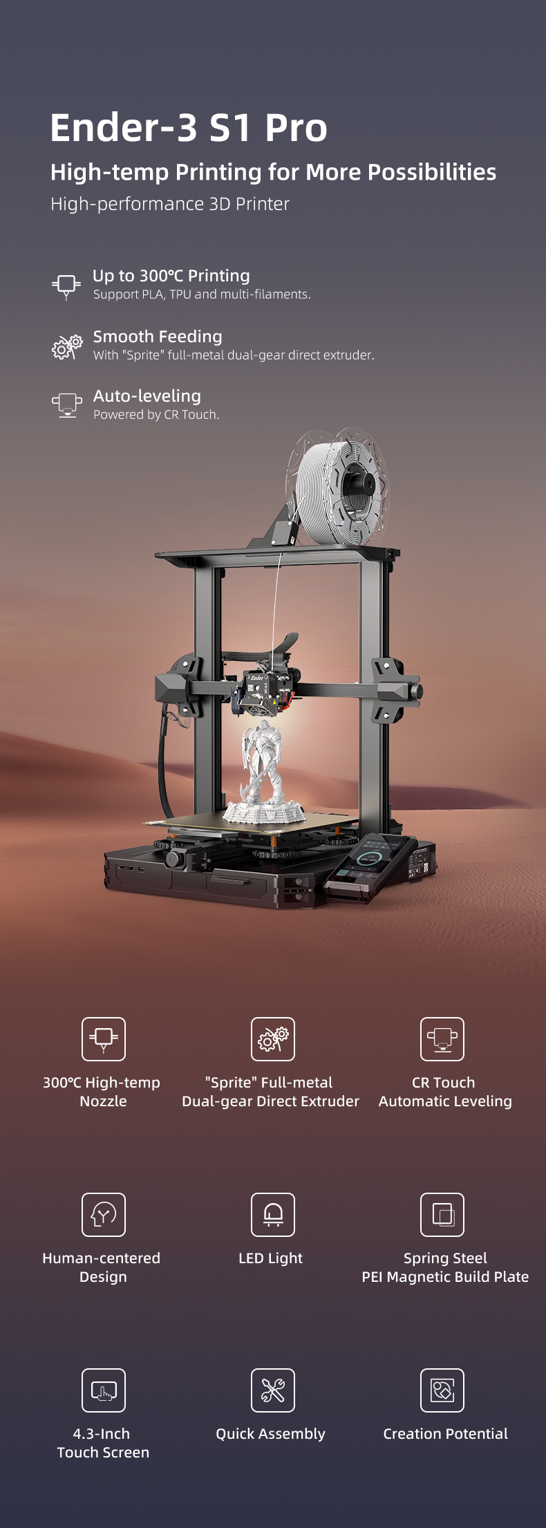 Stampante 3D Creality Ender-3 S1/Pro/Plus/Ender-3 V2/Ender-3 Max Neo con riprendi la stampa serie Ender-3 FDM Impresora 3d