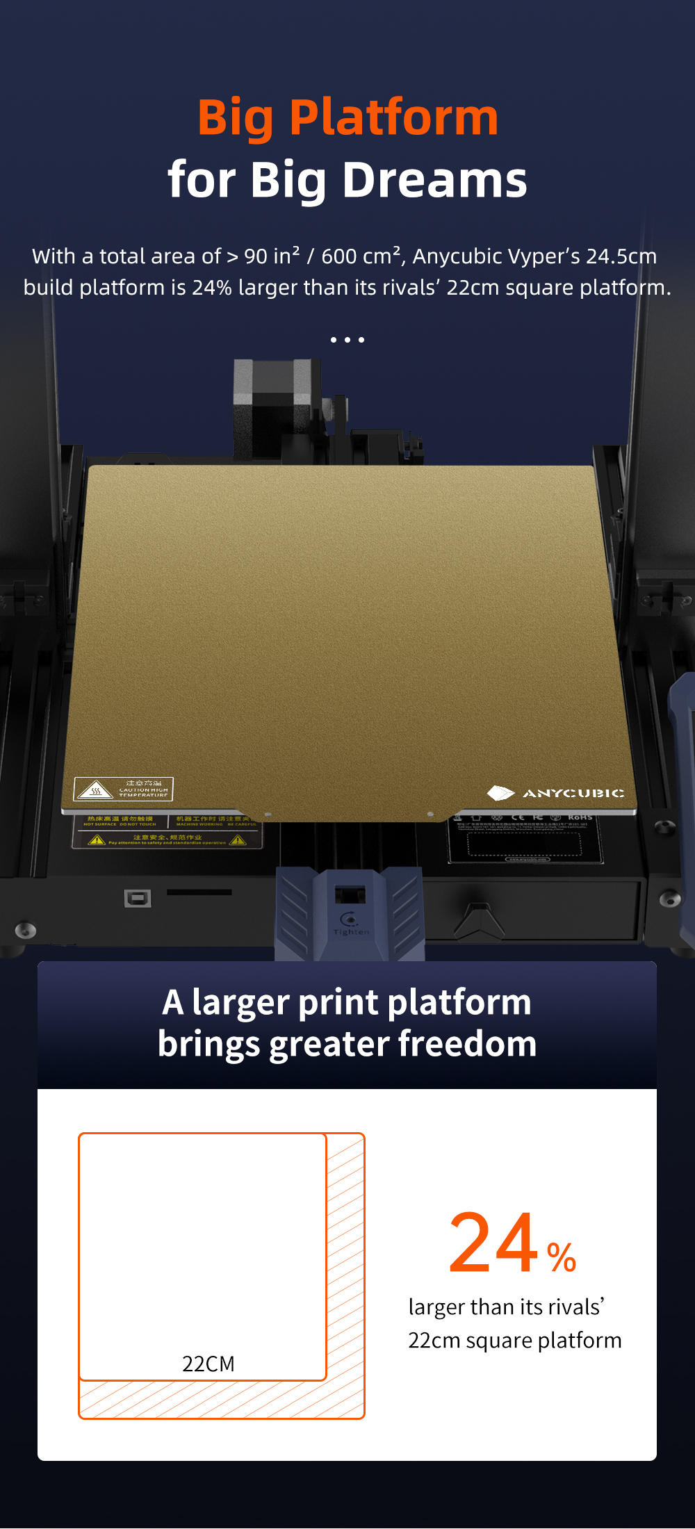 Stampante 3D ANYCUBIC Vyper la più recente stampante 3D FDM livellante automatica con stampanti 3D di dimensioni di stampa 245*245*260mm