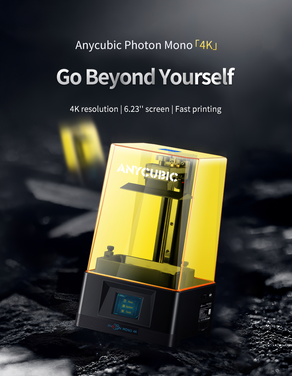 ANYCUBIC stampante 3D Photon Mono 4K stampanti 3d in resina UV schermo monocromatico 4K da 6.23 pollici impresora 3d dettagli vivaci 132*80*165mm