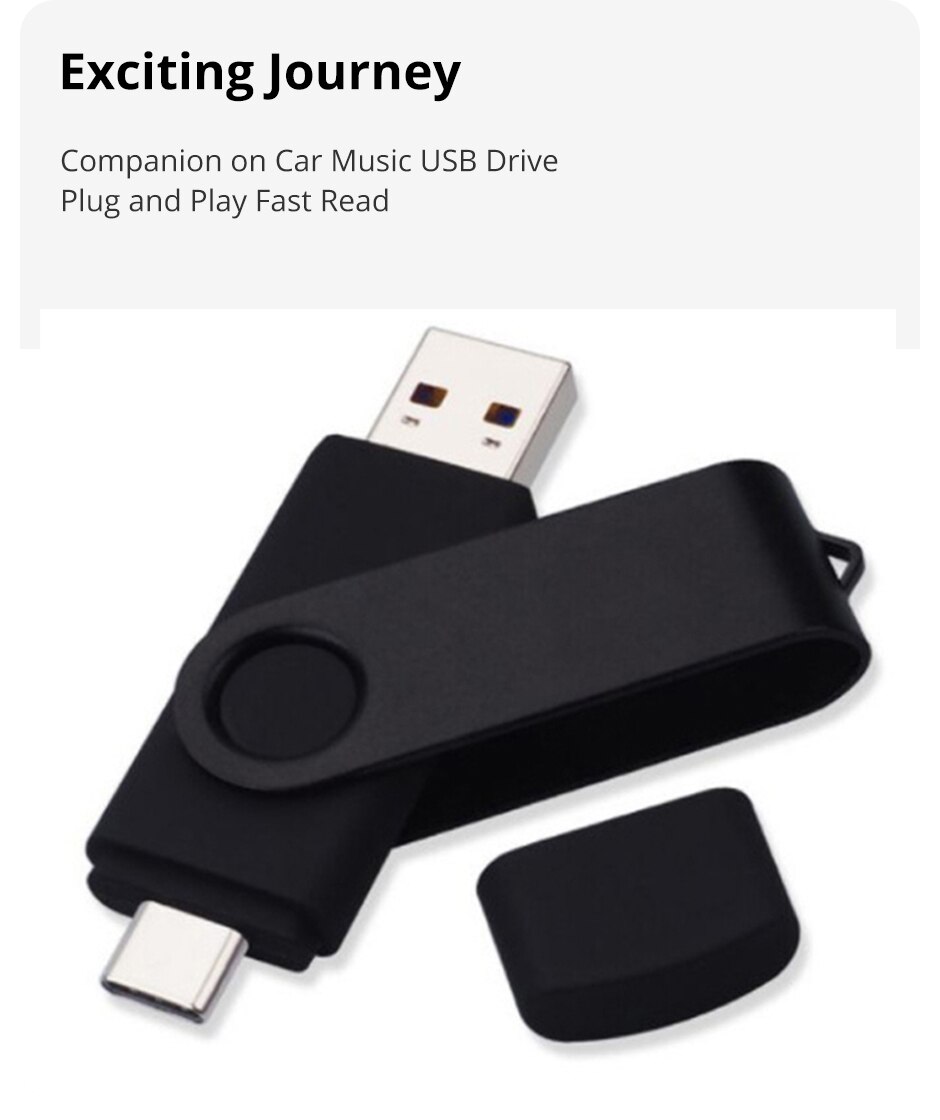 Tipo C due in uno USB Flash Drive nero 64G Computer cellulare Dual Use USB Flash Drive rotante creativo USB 2.0