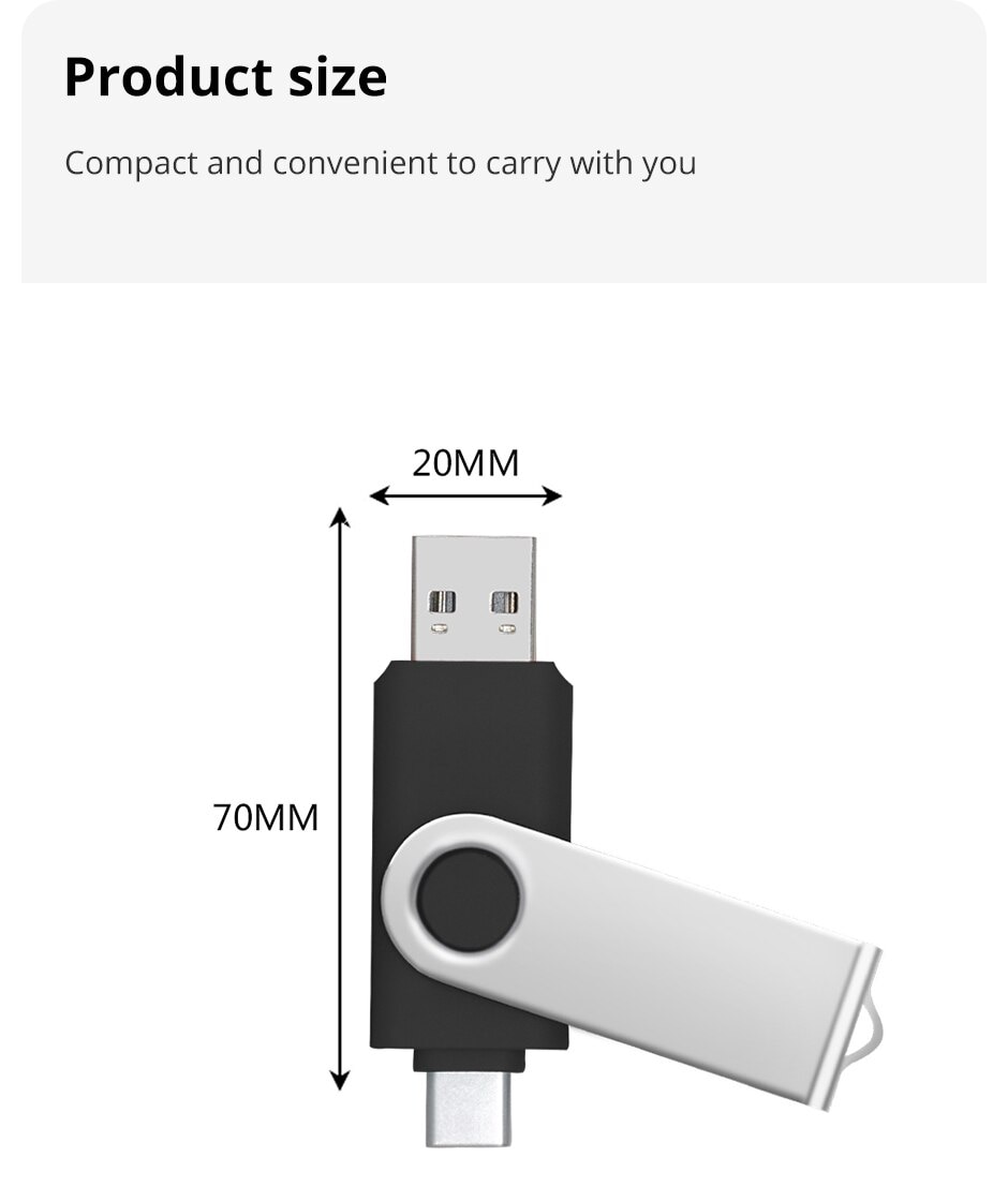 Tipo C due in uno USB Flash Drive nero 64G Computer cellulare Dual Use USB Flash Drive rotante creativo USB 2.0