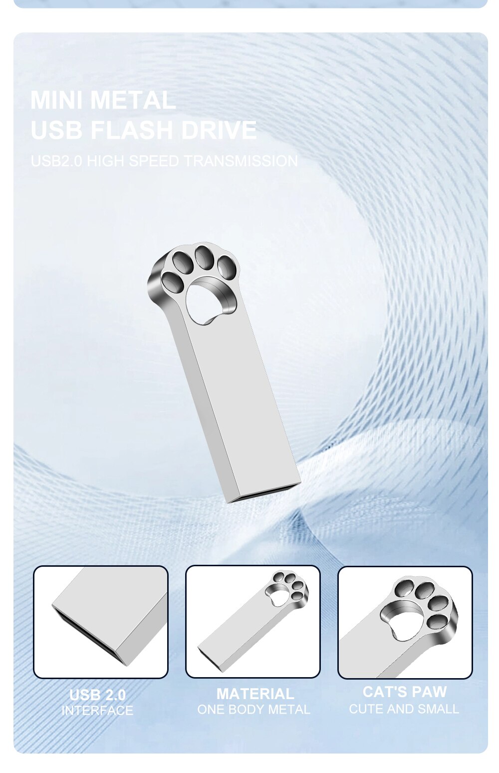 Lovely Bear Paw USB 2.0 Flash Drives 64GB Silver Memory Stick regalo creativo Pen Drive impermeabile in metallo Pendrive nero