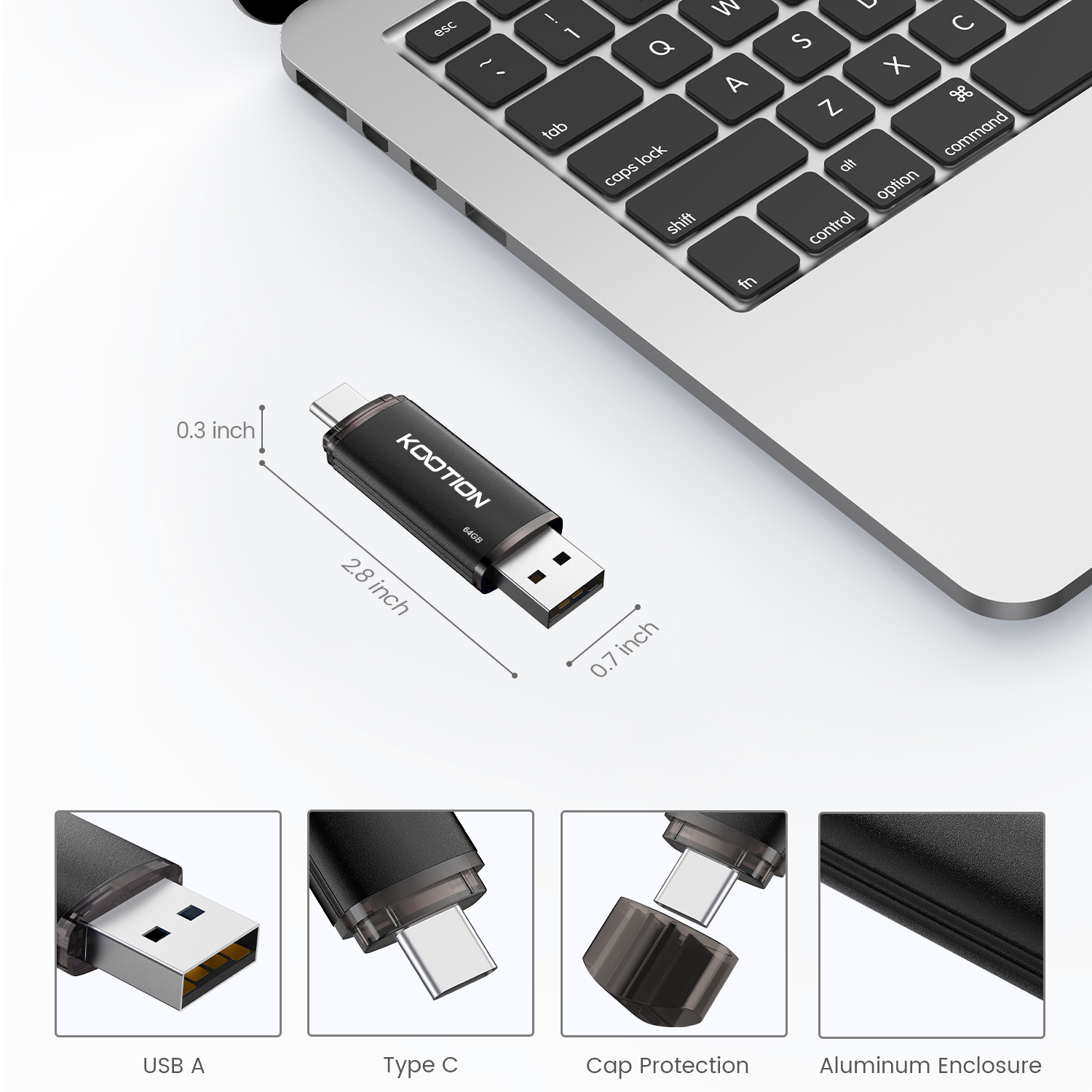 KOOTION U209 32GB 64GB 128GB USB Type-C Flash Drive Pen Drive USB A + USB C OTG Pendrive per Android Smartphone Computer Laptop