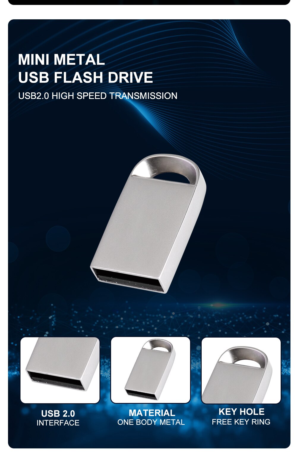Mini chiavette USB Pen Drive in metallo 64GB Memory Stick aziendale dispositivi di archiviazione portachiavi gratuiti Pendrive argento U Disk