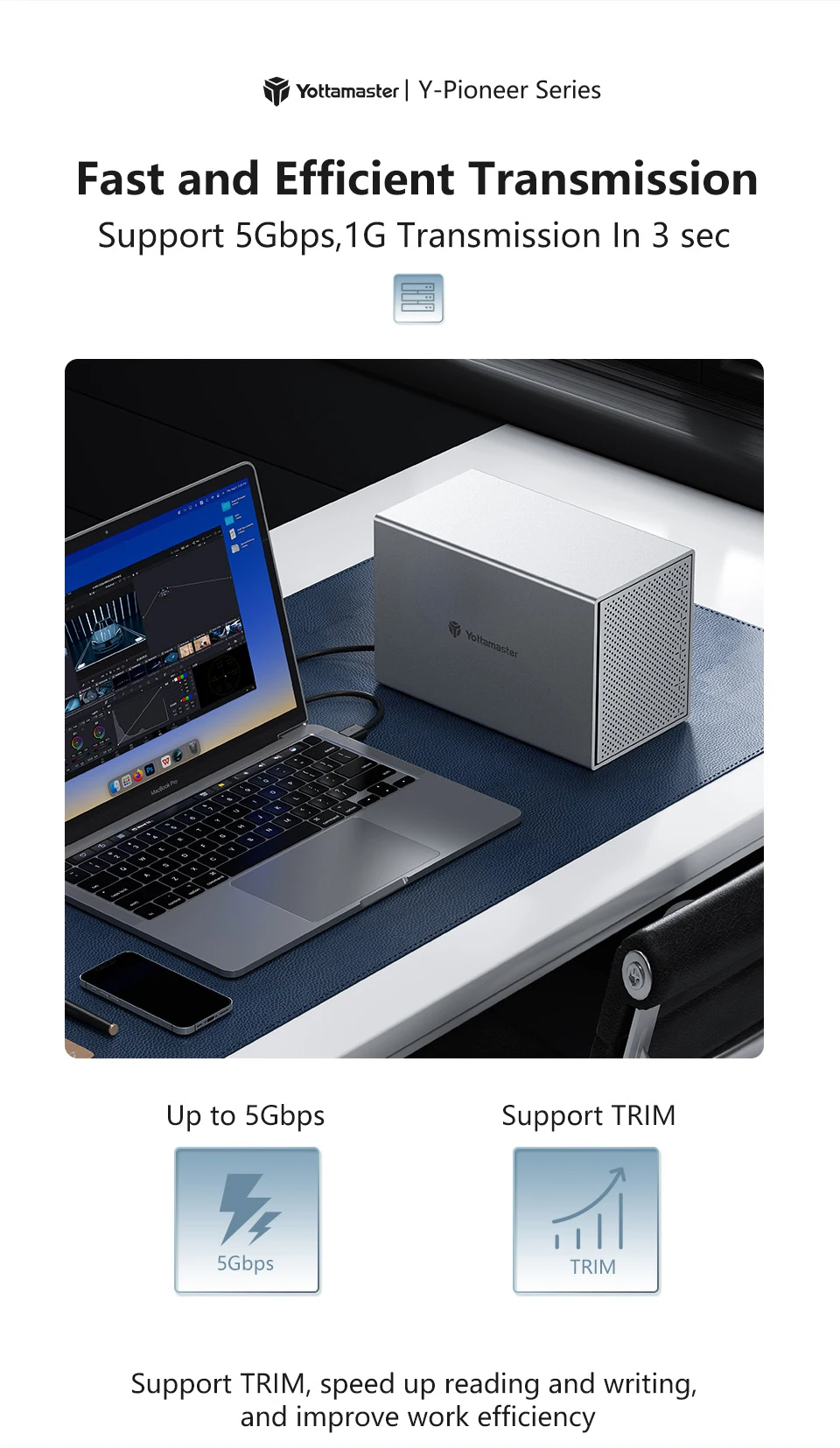 Yottamaster PS500C3 RAID Hard Drive Enclosure Support USB 3.1 5Gbps Type-C for 2.5