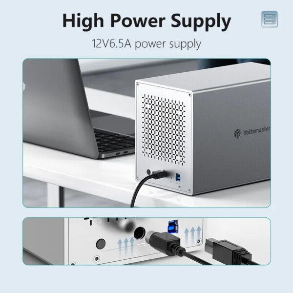 Yottamaster PS500C3 RAID Hard Drive Enclosure Support USB 3.1 5Gbps Type-C for 2.5" 3.5" SATA HDD/SSD 80TB (Sing 16TB)  Capacity - Image 5