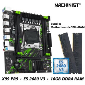 MACHINIST X99 Motherboard kit with Intel Xeon E5 2680 V3 CPU + DDR4 8GBx2 2133MHz Dual-Channel RAM Set Computer Combo X99 PR9