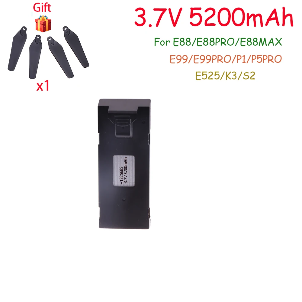 3.7V 5200mAh Rechargeable Li-ion Battery For RC Drone E88 E88PRO E99 P1 K3 P10 A13 S98 E525 RC Quadcopter Parts Battery 1-10pcs