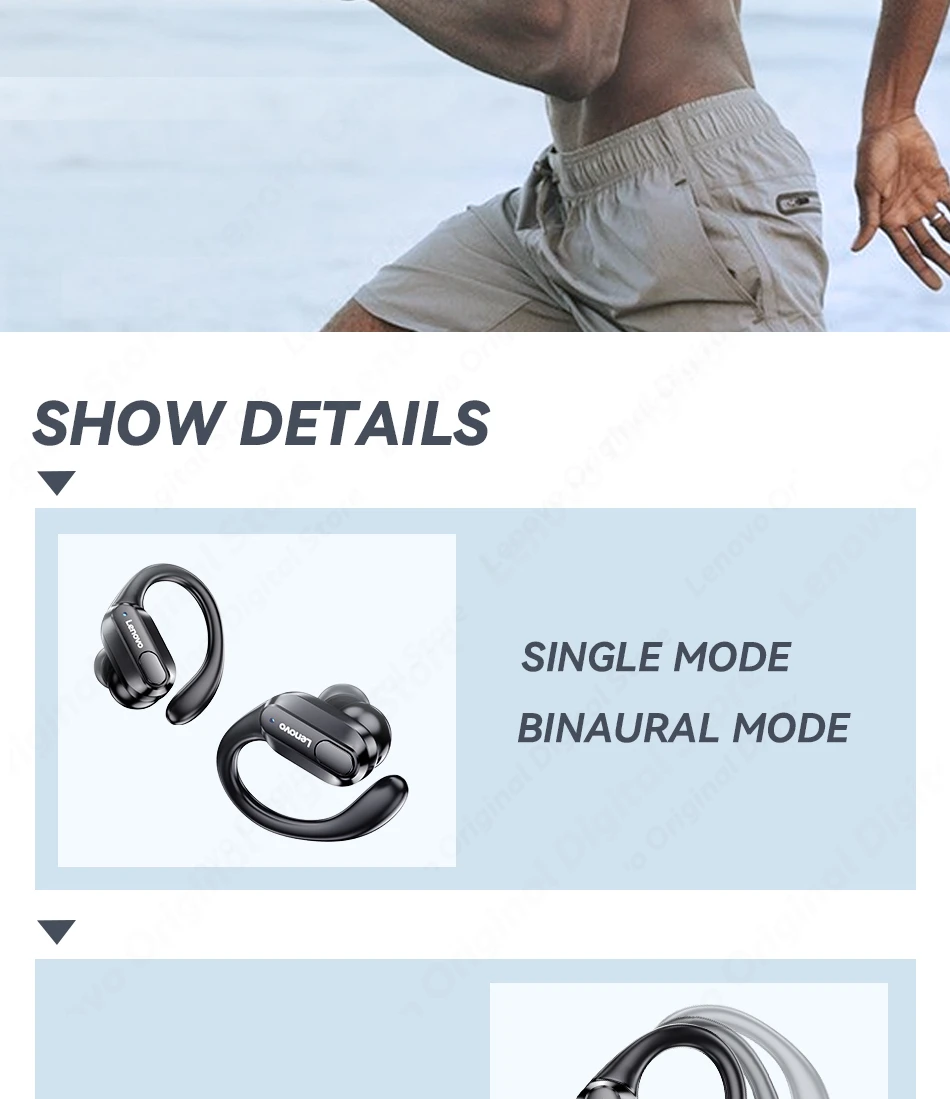 Lenovo XT80 Sports Wireless Headphones with Mics, Button Control, LED Power Display,Hifi Stereo Sound