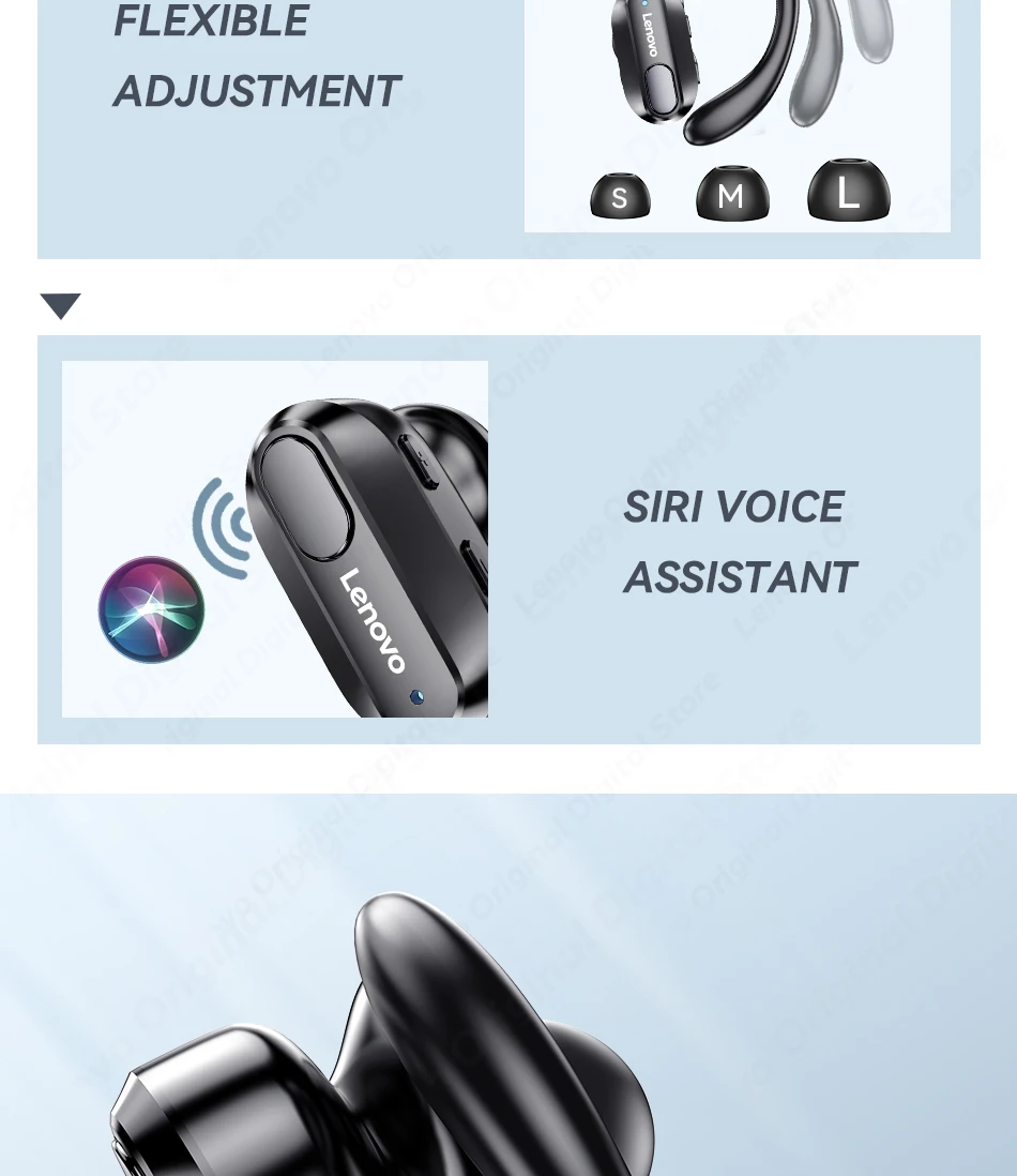 Lenovo XT80 Sports Wireless Headphones with Mics, Button Control, LED Power Display,Hifi Stereo Sound