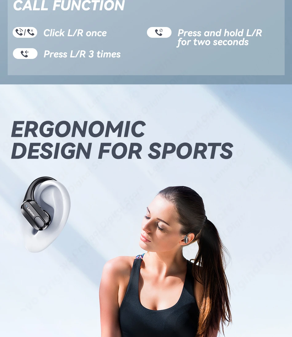 Lenovo XT80 Sports Wireless Headphones with Mics, Button Control, LED Power Display,Hifi Stereo Sound
