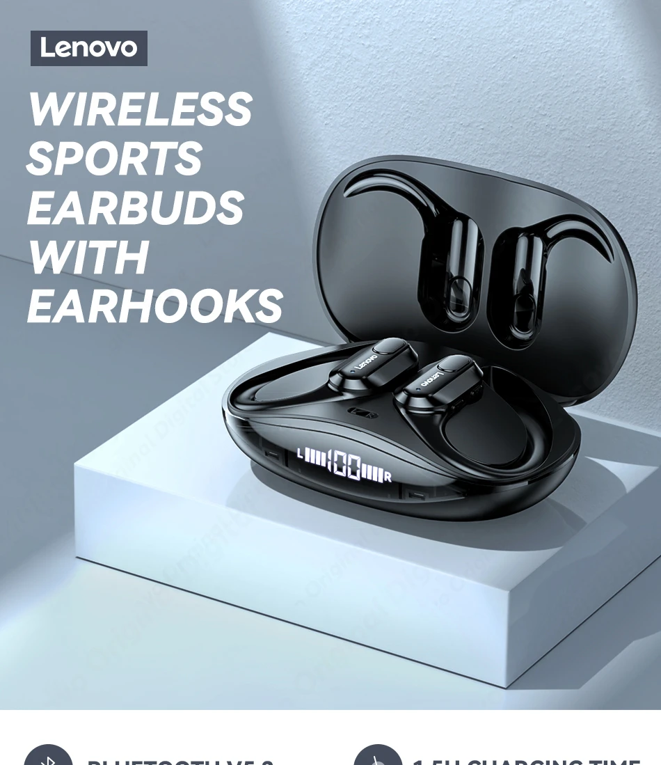 Lenovo XT80 Sports Wireless Headphones with Mics, Button Control, LED Power Display,Hifi Stereo Sound
