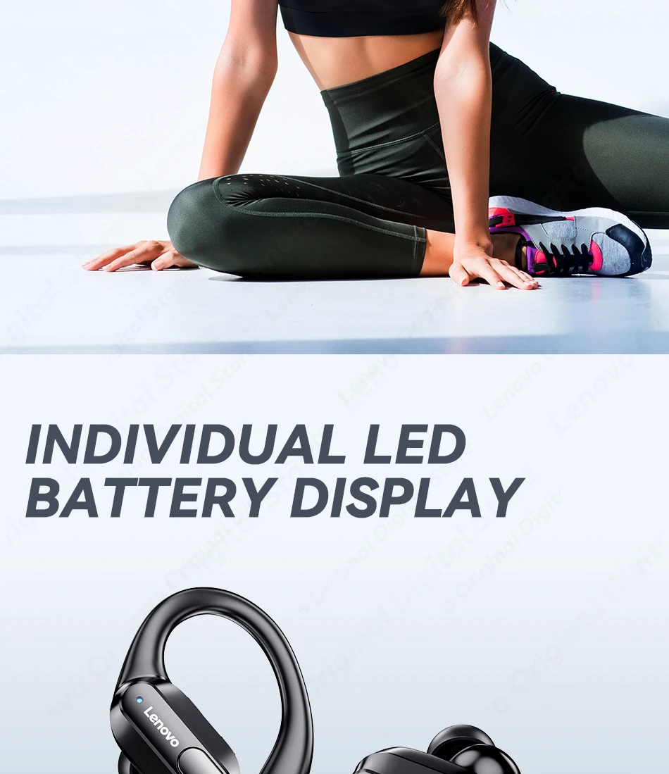 Lenovo XT80 Sports Wireless Headphones with Mics, Button Control, LED Power Display,Hifi Stereo Sound