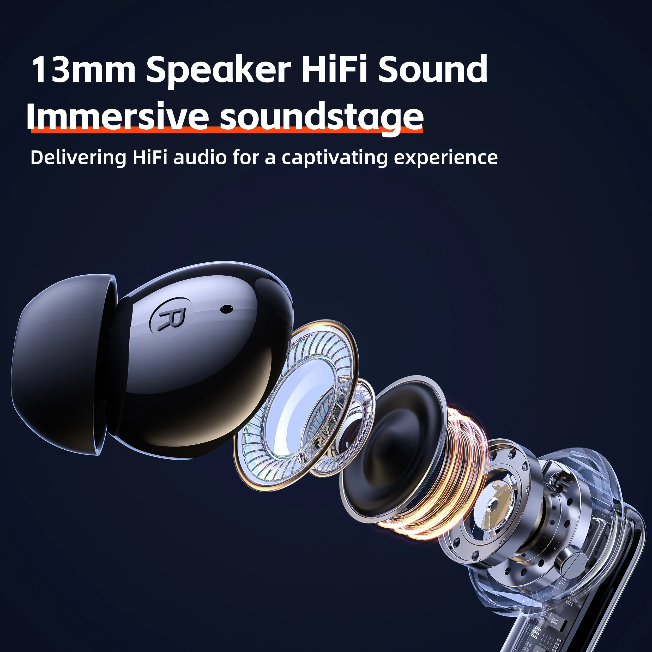 QERE-E60 Wireless Headphones, TWS Bluetooth 5.3,HD Microphone,HIFI Earphones,13mm Driver,Touch control,With displ, ANC Call, New