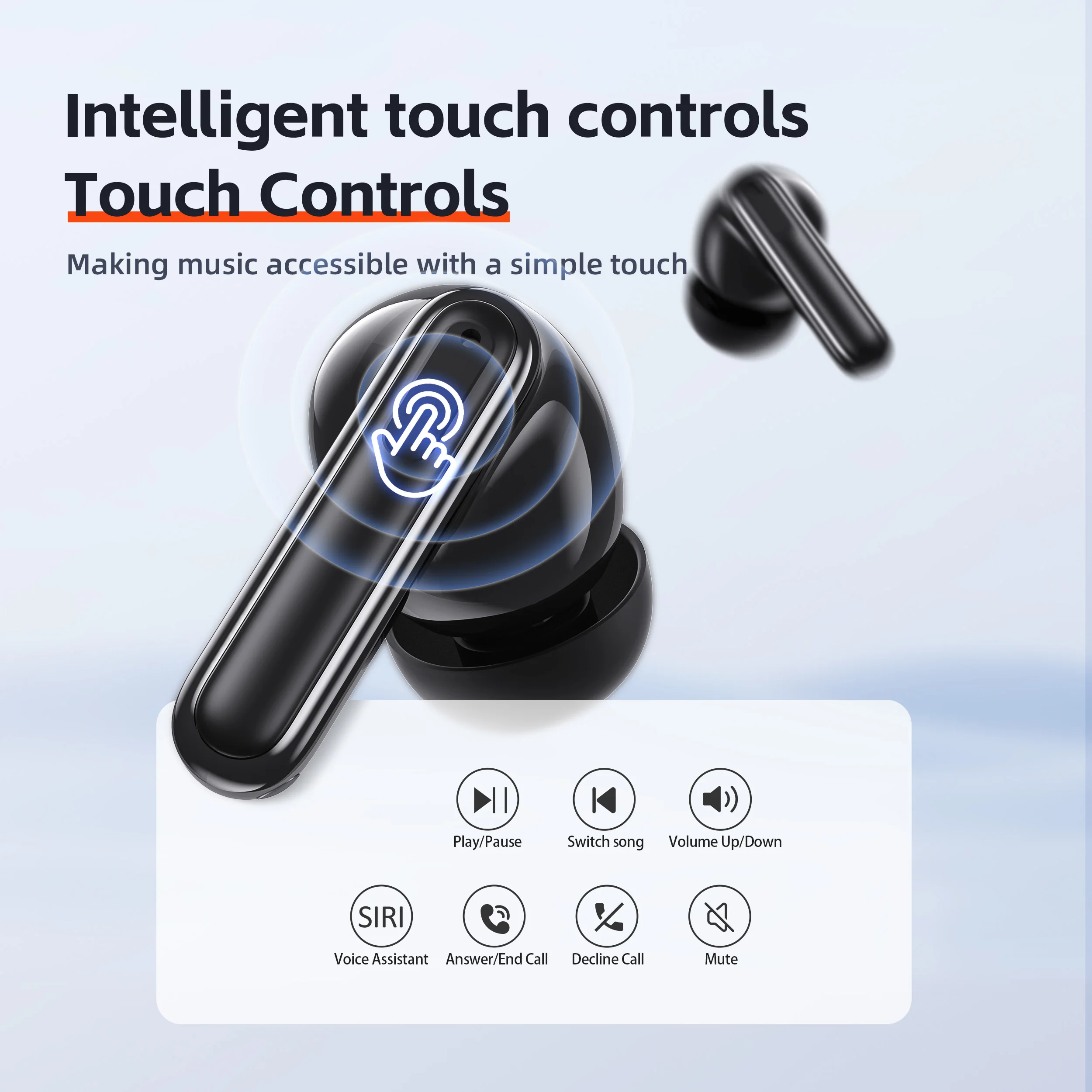 QERE-E60 Wireless Headphones, TWS Bluetooth 5.3,HD Microphone,HIFI Earphones,13mm Driver,Touch control,With displ, ANC Call, New