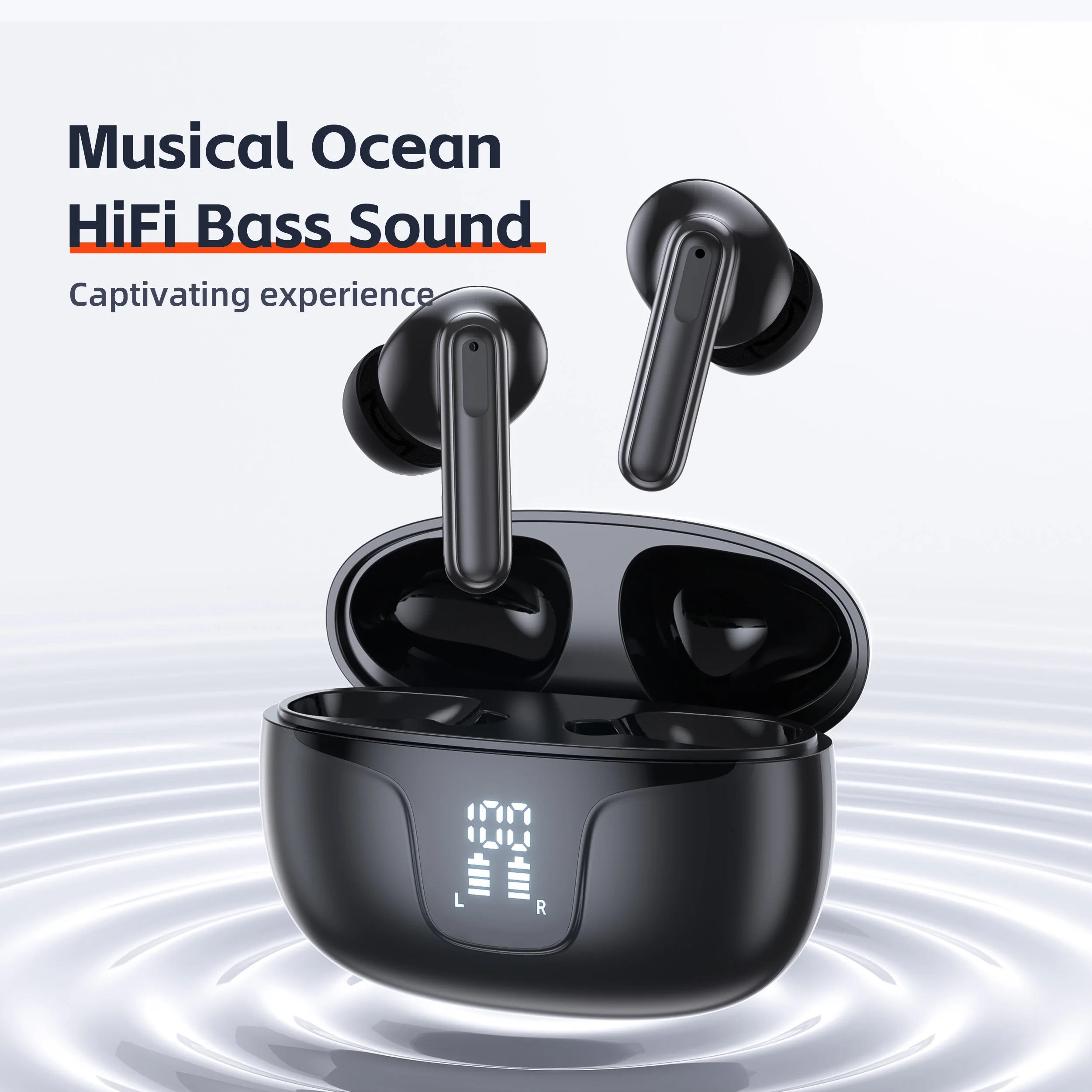 QERE-E60 Wireless Headphones, TWS Bluetooth 5.3,HD Microphone,HIFI Earphones,13mm Driver,Touch control,With displ, ANC Call, New