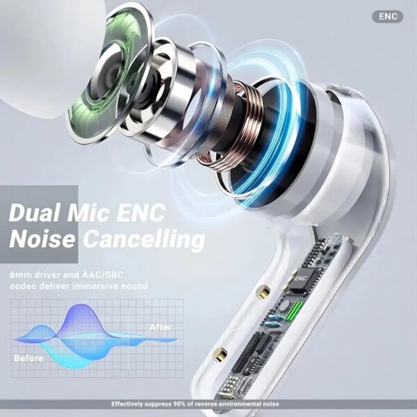 Original Wireless Bluetooth Earphone Transparent HIFI Headphones LED Power Digital Display Stereo Sound Earphones for Xiaomi - Image 6