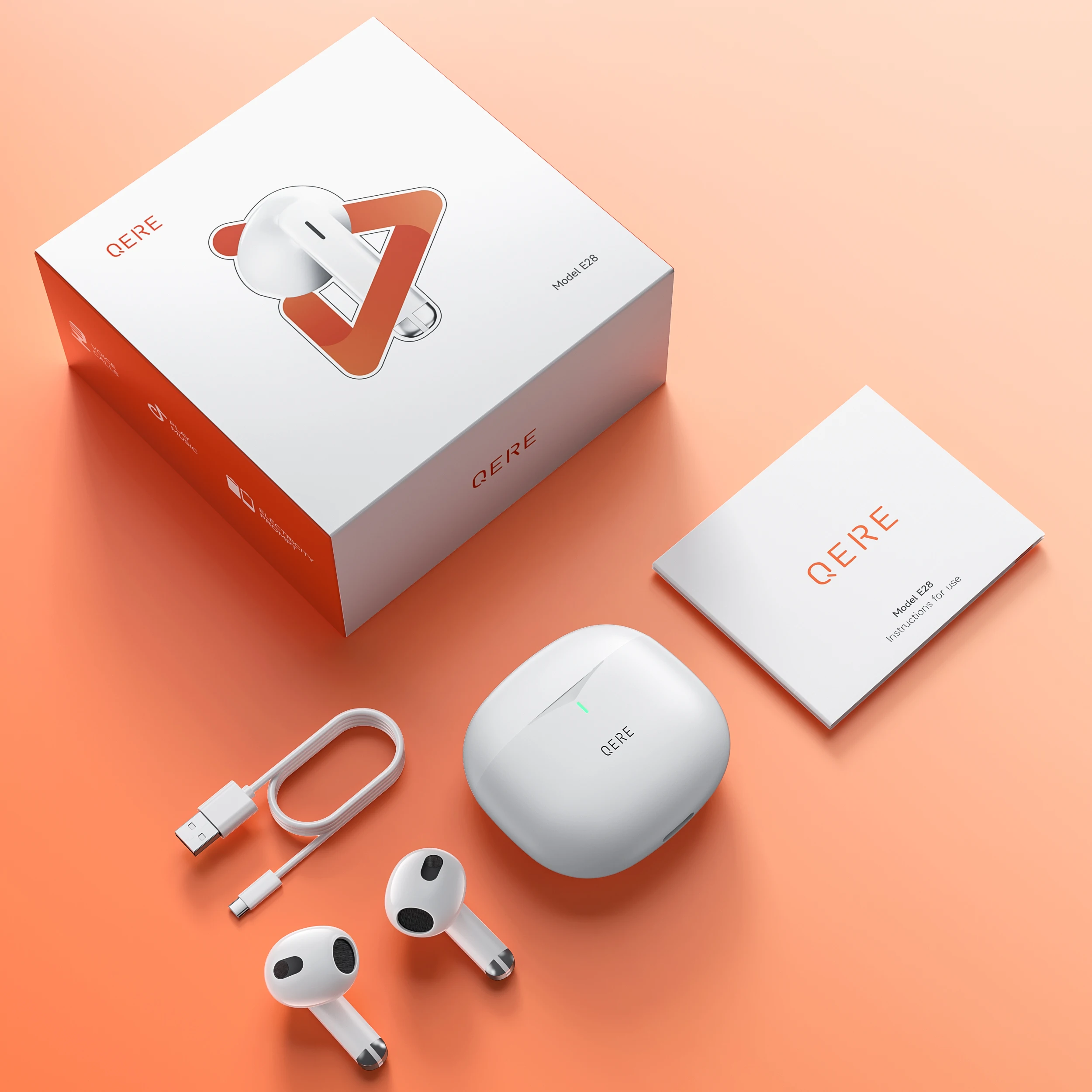 Wireless Earphones QERE E28 NEW TWS Bluetooth 5.3 HD Microphone HIFI Headphone 13mm Driver Low Latency gaming waterproof Earbud