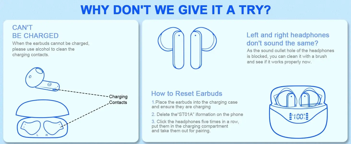 Wireless Earbuds, Bluetooth 5.3 Headphones Built in Noise Cancelling Mic, 36H Playtime LED Display Wireless Earphones.