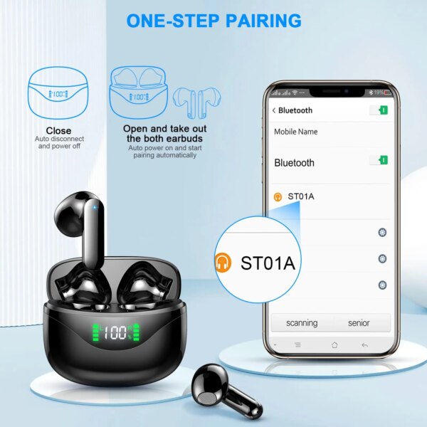 Wireless Earbuds, Bluetooth 5.3 Headphones Built in Noise Cancelling Mic, 36H Playtime LED Display Wireless Earphones. - Image 6