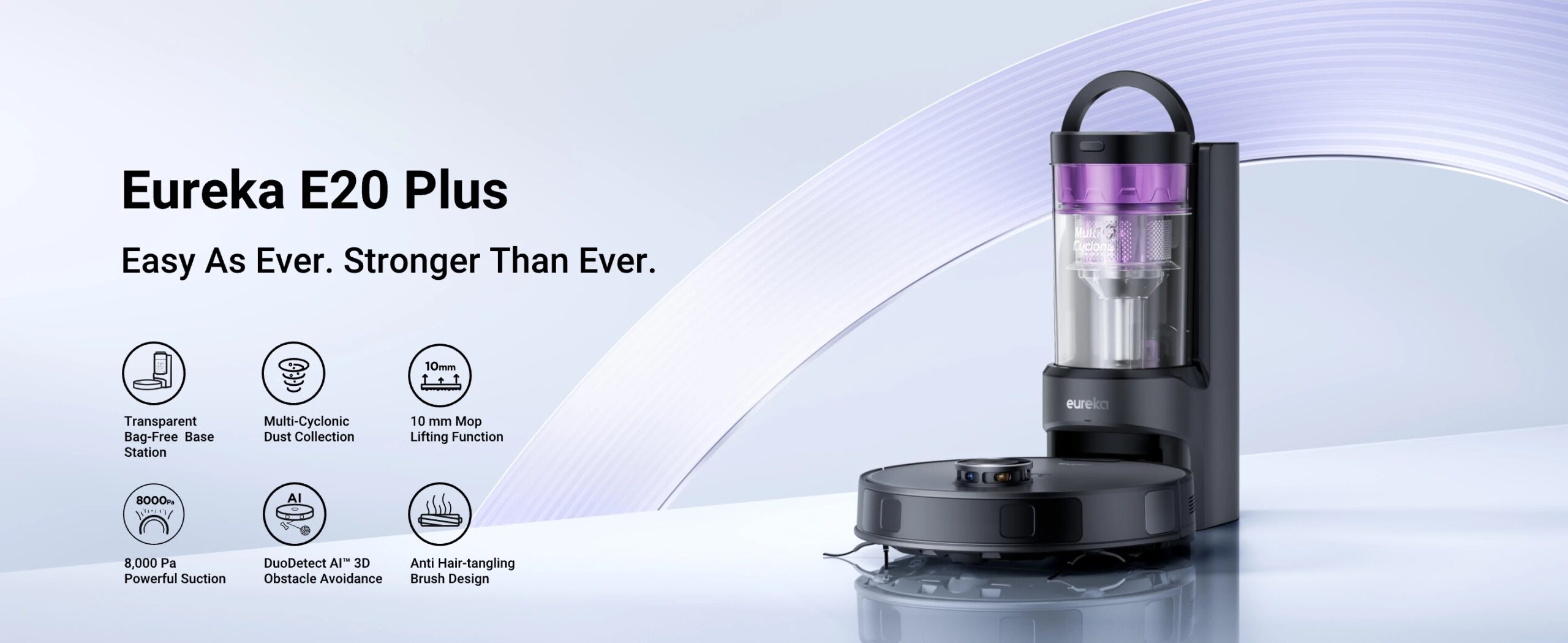Eureka E20+ 8000 Pa Self-Emptying Robot Vacuum Cleaner, 180 Min Battery Life, DuoDetect AI 3D Obstacle Avoidance